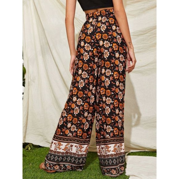 Tie Front Floral Print Wide Leg Pants - Picture 2 of 8